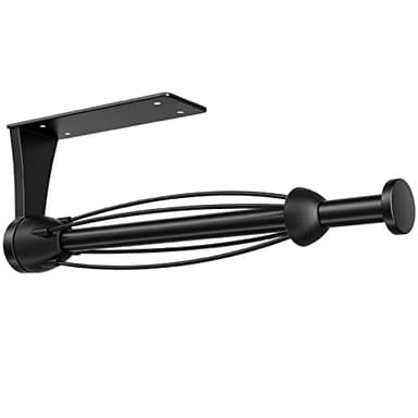 Paper Towel Holder Under Cabinet, Single Hand Operable Wall Mount with Damping Effect, Self-Adhesive or Drilled for Kitchen Bathroom, Black - Image 1