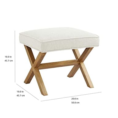 Amazon Basics Small Ottoman Foot Rest, Mid-Century Modern X Square Polyester Foot Stool, Linen, Ivory White, 18"D x 19.8"W x 18.3"H (Previously Rivet Brand) - Image 3
