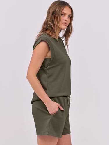 ANRABESS Two Piece Sets for Women 2025 Summer Short Lounge Set Casual Beach Vacation Outfits Spring Sweatsuits Tracksuit Army Green Medium - Image 4