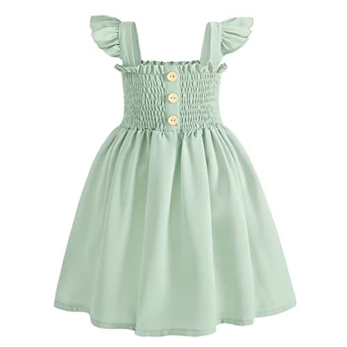 JEELLIGULAR Toddler Dress Ruffle Sleeveless Button Down Denim Dress for Toddler Girl Dress Summer Beach Casual A-line Sundress(Sage Green,5T-6T) - Image 1