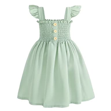 JEELLIGULAR Toddler Dress Ruffle Sleeveless Button Down Denim Dress for Toddler Girl Dress Summer Beach Casual A-line Sundress(Sage Green,5T-6T) - Image 1