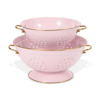 BeFare Metal Colander Set of 2, Strainer Basket with Handles 3.5 & 5 Qt Powder Coated Self-draining Solid Ring Base Metal Large Kitchen Colander Bowel for Pasta Vegetable Fruit (PINK), 2pack - Image 1