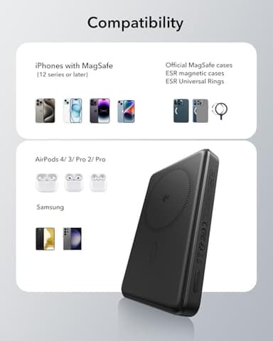 ESR for MagSafe Power Bank, Ultra-Compact 10,000mAh MagSafe Portable Charger, Qi2 Certified 15W Ultra-Fast Battery Pack, 27W USB-C MagSlim Charger with Cable for iPhone 17/16/15/14/13/12, Black - Image 9