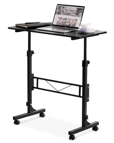 Amztabler Small Standing Desk Adjustable Height, Mobile Stand Up Desk with Wheels, 32 Inch Portable Rolling Desks for Walking Pad Treadmill Black - Image 1