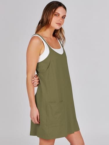 ANRABESS Women Athletic Dress Summer Tennis Workout Active Sports Mini Romper Dress Built in Shorts Travel Vacation Clothes Army Green Large - Image 4