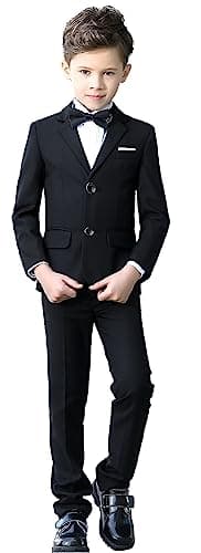 YuanLu Boys Colorful Formal Suits 5 Piece Slim Fit Dresswear Suit Set (Black, 7) - Image 1