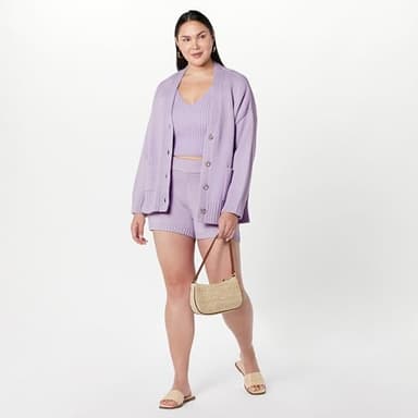 The Drop Women's Brigitte Cotton Blend Chunky Cardigan, Digital Lavender, M - Image 7