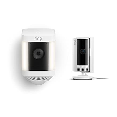 Ring Spotlight Cam Plus Battery with All-new Ring Indoor Cam, White - Image 1