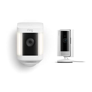 Ring Spotlight Cam Plus Battery with All-new Ring Indoor Cam, White - Image 1