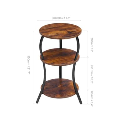 Vintage Small Round Side Table, 3-Tier Slim Waist Circular End Table with Storage Shelf, Compact Tea Sofa Table, Round Corner Coffee Table Nightstand for Living Room Bedroom Small Spaces,Rustic Brown - Image 3