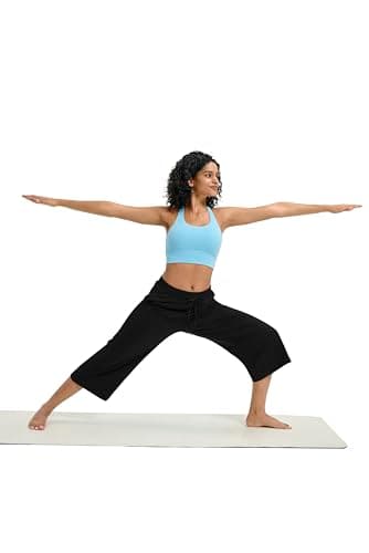 Maxbee Capri Pants for Women Drawstring Wide Leg Yoga Pants Elastic Waist Lounge Pants Loose Sweatpants Black - Image 5