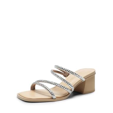 DREAM PAIRS Women's Strappy Heels Block Open Toe Low Heel Chunky Mules Sandals Dress Shoes,Size 6,Nude-Rhinestone,SDHS2370W - Image 1