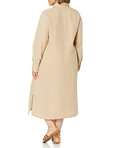 The Drop Women's Fiona Relaxed Linen Midi Shirt Dress, Hummus, M - Image 5