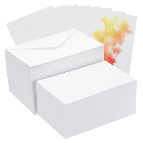 PATIKIL 50 Sets Pure Cotton Watercolor Cards 140lb/300 GSM Postcards with Envelopes for Art Painting Creative Thank Notes, 4x6 Inch - Image 1