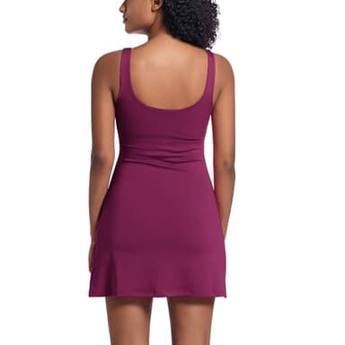 Tennis Dress for Women with Built-in Shorts & Pockets Athletic Golf Dress for Exercise Sports, Red, XS - Image 2