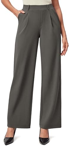 IUGA Womens Dress Pants Wide Leg Pull On Stretchy Work Pants Women High Waisted Business Casual Trousers with Pockets - Image 1