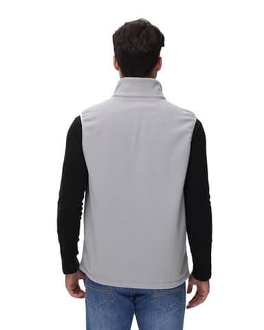Men's Grey Fleece Vest Full Zip Polar Fleece Sleeveless Jacket Lightweight Outerwear Golf Vests with Zipper Pockets L - Image 5