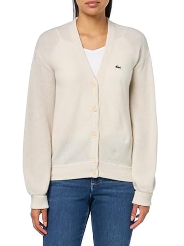 Lacoste Women's V-Neck Cashmere Pullover Sweater, Cream, 32 - Image 1