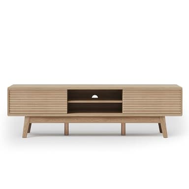 TOLEAD 59" TV Console, Mid Century Modern Media Console for 55/60/65 Inch TV, Low Profile TV Stand with Fluted Sliding Doors, Boho Light Wood Credenza for Living Room, Oak - Image 7