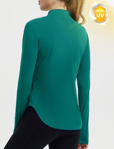 baleaf Women's Rash Guard for Women Sun Shirts UV Protection Half Zip UPF50+ Lightweight Clothing Quick Dry Hiking Top Teal L - Image 2