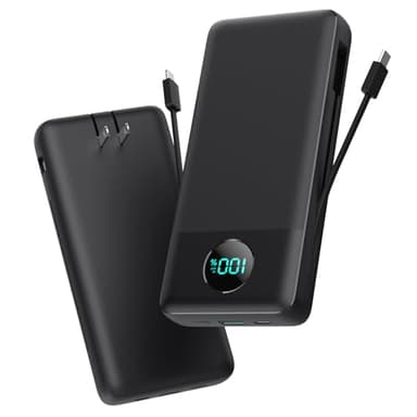 Portable Charger 33800mAh USB C Power Bank with Built-in Cables & AC Wall Plug,25W Fast Charging+QC 4.0 Phone Charger,4 Output LCD Display Battery Pack Compatible with iPhone16/15,Samsung,Android etc - Image 1
