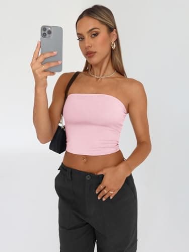 Trendy Queen Womens 3 Pack Summer Tube Tops Crop Going Out Strapless Basic Backless Bandeau Bustier Beach Outfits 2025 Black White Pink S - Image 3
