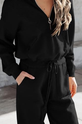 PRETTYGARDEN Women's 2 Piece Sweater Set Pullover Zip Up Sweatshirt Jogger Sweatpants Tracksuit Casual Outfit (Black,Medium) - Image 6