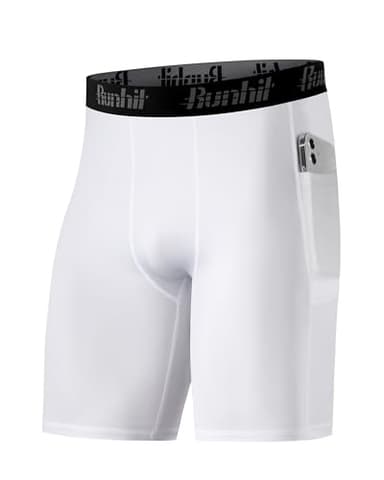 Runhit Compression Shorts Men Spandex Sports Running Shorts Workout Athletic Performance Base Layer Underwear White 2XL