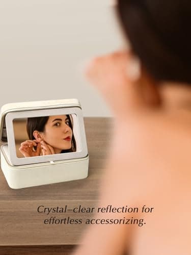 Lumayina Velvet Travel Jewelry Box with Large Mirror, Double-Layer Jewelry Organizer Case for Women and Girls, Portable Storage Case with 6 Anti-Tarnish Bags Gift Ready for Her (Beige) - Image 7