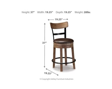 Signature Design by Ashley Pinnadel |24.25" Counter-Height Swivel Bar Stool – Modern Farmhouse, Faux Leather, 360° Swivel, Nailhead Trim, Rustic Light Brown - Image 3