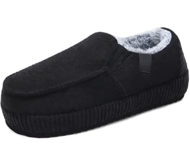 ONCAI Men's Slippers 2025 Cotton-Blend Moccasins Warm Closed Back Corduroy House Slippers with High-Density Felt Fuzzy Indoor Outdoor Comfortale Yoga Mat Rubber Soles Felt Black Size 7 - Image 1