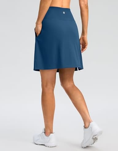 SANTINY 18" Skorts for Women 3 Pockets High Waist Long Athletic Tennis Skirt Golf Skort for Casual Summer Travel (Deep Blue_M) - Image 2