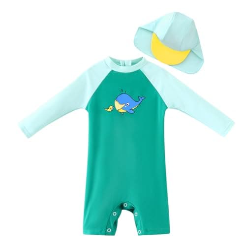 UMELOK Newborn Boys UPF 50+ Sun Protectied Swimsuit with Snap Bottom (Green,whale 0-3 months) - Image 1
