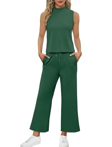 SAMPEEL Two Piece Set for Women Christmas Outfits Holiday Trendy Lounge Sets Mock Neck Matching Sets Women Clothing Wide Leg Crop Pants Set XL - Image 3