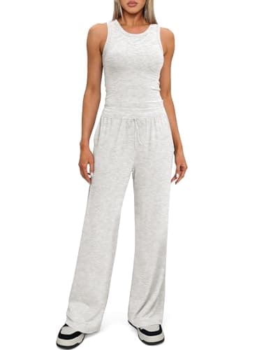 Darong Women's 2 Piece Outfits 2025 Tank Top And Long Pants Lounge Sets Tracksuit 9054A White Grey XS - Image 4