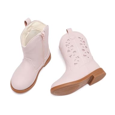 BMCiTYBM Toddler Girls Cowgirl Boots Little Kids Mid Calf Western Boots Cowboy Boots Pointed Toe Riding Shoes Glitter Pink Size 8 Toddler - Image 4