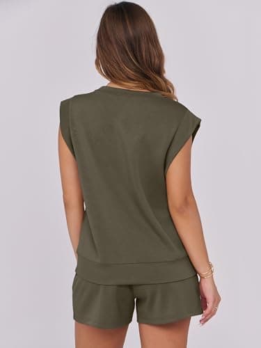 ANRABESS Two Piece Sets for Women 2025 Summer Short Lounge Set Casual Beach Vacation Outfits Spring Sweatsuits Tracksuit Army Green Medium - Image 5