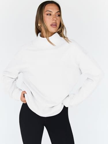 Trendy Queen Womens Oversized Sweatshirts Turtleneck Pullover Long Sleeve Hoodies Tops Fall Fashion Outfits 2025 Clothes White S - Image 2