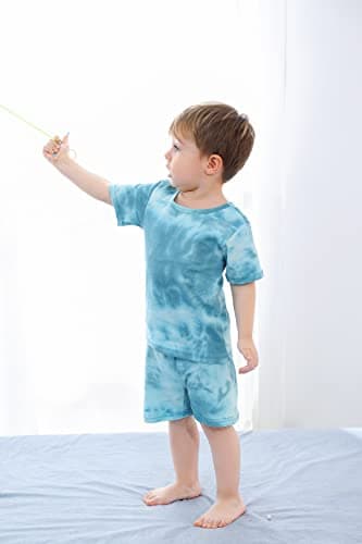 Owlivia Kids Pjs Set, Boys Girls Summer Short-Sleeve Sleepwear, 100% organic cotton Toddler Pajamas(7 Years, Short Tie Dye Green) - Image 3