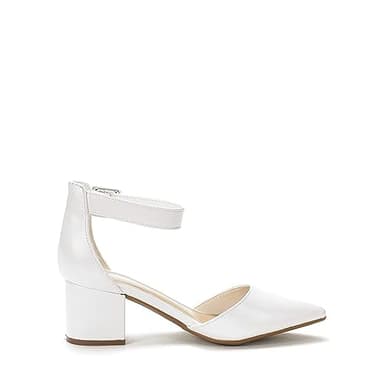 DREAM PAIRS ANNEE Pointed Toe Low Chunky Heels Pump Shoes,Size 7.5,White/Pu,ANNEE - Image 4