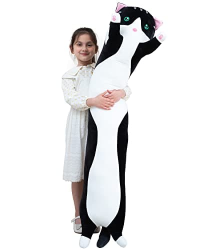 Giant Cat Pillow Plush Cartoon Kitty Sleeping Hugging Pillow, Cuddly Soft Long Kitten Body Pillow Doll Cat Cushion Toy for Kids Girlfriend (Black, 90cm/35.4inch) - Image 1