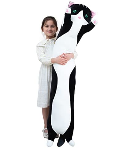 Giant Cat Pillow Plush Cartoon Kitty Sleeping Hugging Pillow, Cuddly Soft Long Kitten Body Pillow Doll Cat Cushion Toy for Kids Girlfriend (Black, 90cm/35.4inch) - Image 1