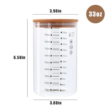 Datttcc 33 oz Glass Food Storage Containers with Bamboo Lids, Glass Canisters with Airtight Lids for Kitchen and Storage, Glass jars for Sugar,Pasta, Flour,Coffee Bean,6 Pack - Image 2