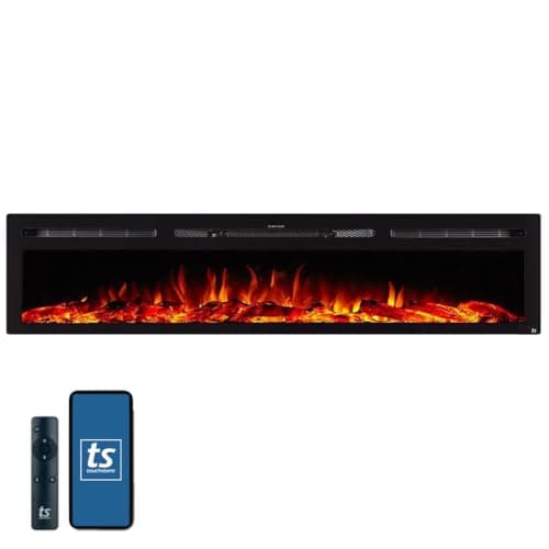 Touchstone Smart Electric Fireplace-The Sideline 84" Wide-in Wall Recessed - 30 Realistic Ember Color/Flame Options - 1,500W Heater w/Thermostat - Log & Crystal Hearth Options - Alexa/WiFi Enabled - Image 1