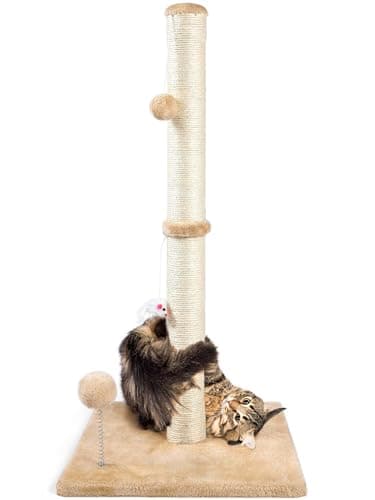 ANWA 32" Tall Cat Scratching Posts for Indoor Cats, 3-in-1 Vertical Cat Scratching Post with Plush Toys, Premium Sisal Post for Cats at All Ages with Reinforced Stable Base, Beige - Image 1