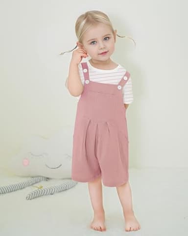 ZOEREA Toddler Girl Clothes, 2Pcs Baby Girl Outfits Spring/Summer Stripe/Floral T-Shirt+Bib Overall Shorts Clothing Set 1-5T (Pink A1, 18-24 Months) - Image 2