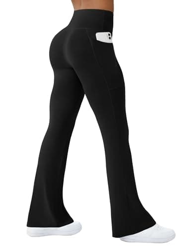COPYLEAF Womens Yoga Pants with Pockets High Waisted Flare Leggings Bell Bottom Yoga Dress Pants Seamless Bootcut Pants(Black M) - Image 1