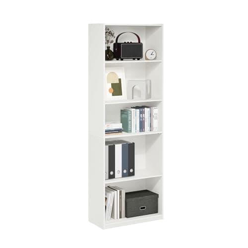 Furinno Gehry 5-Tier Bookcase, Bookshelf with Adjustable Shelves, White - Image 1