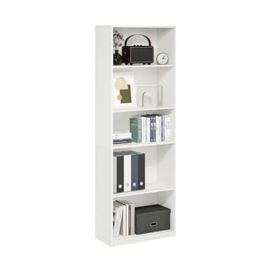 Furinno Gehry 5-Tier Bookcase, Bookshelf with Adjustable Shelves, White - Image 1