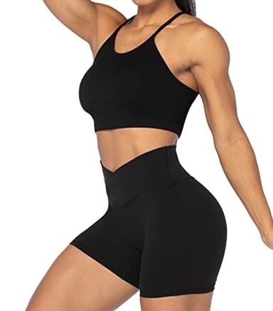 Sunzel Sunzfly Crossover Biker Shorts for Women, V Criss Cross High Waist Yoga Workout Gym Shorts with Tummy Control 4" Black Large - Image 4